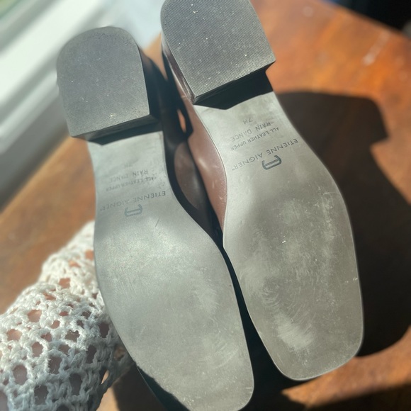 Etienne aigner VTG size 7 brown leather horsebit loafers gold detail chestnut - Picture 10 of 10